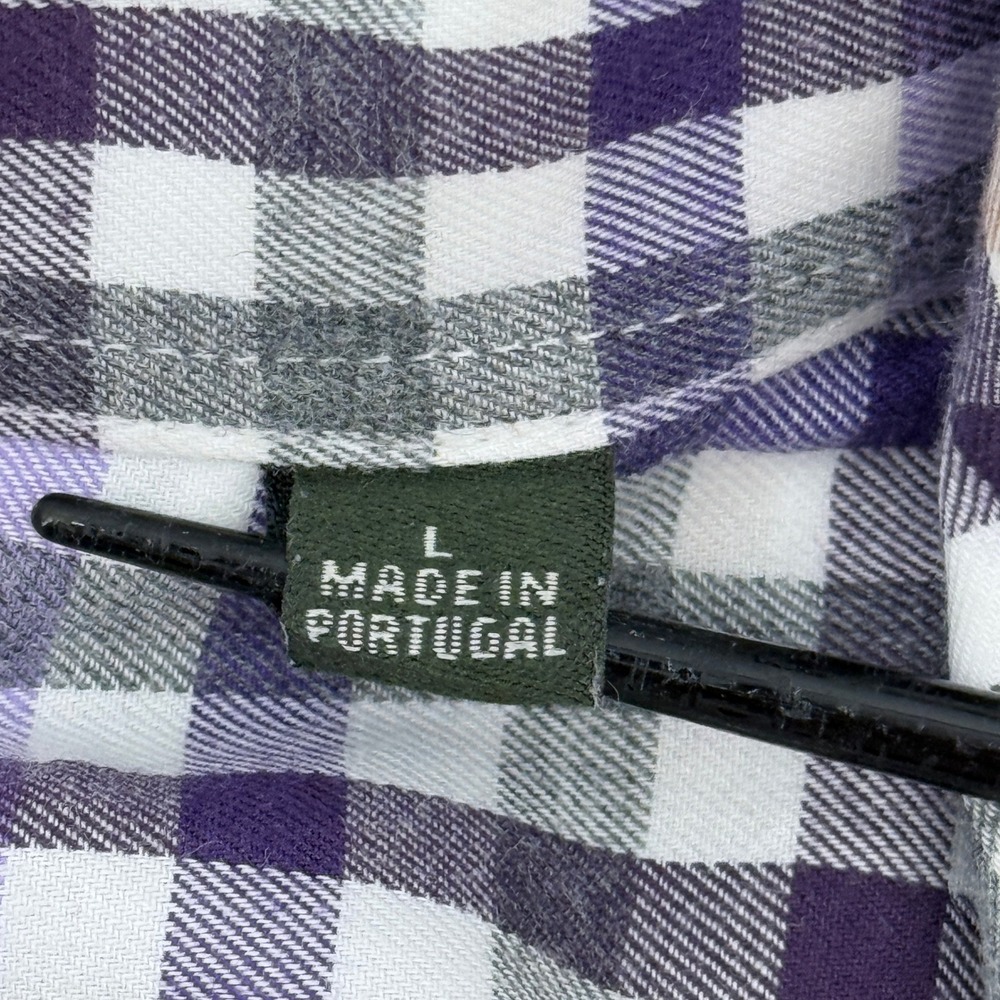 Orvis Country Twill Plaid Button Down Shirt Mens Large Purple Tan Made Portugal - Picture 5 of 16